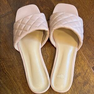 Nicole Miller Blush Quilted Slide Sandals